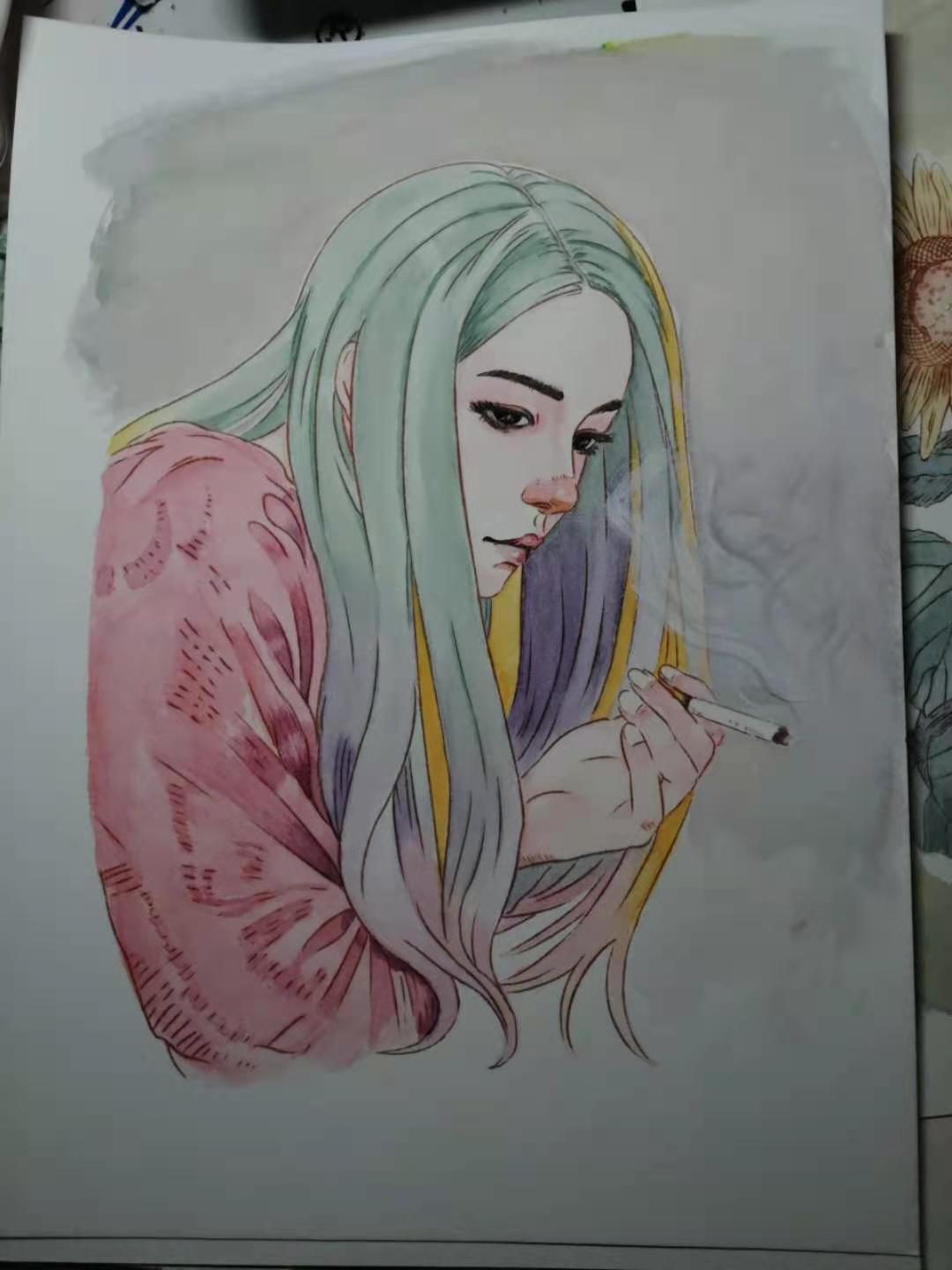 林清納作 花少女 肉筆油彩画　V502 林清納作 花少女 肉筆油彩画 V502 （Still Life: Flowers - Guan
